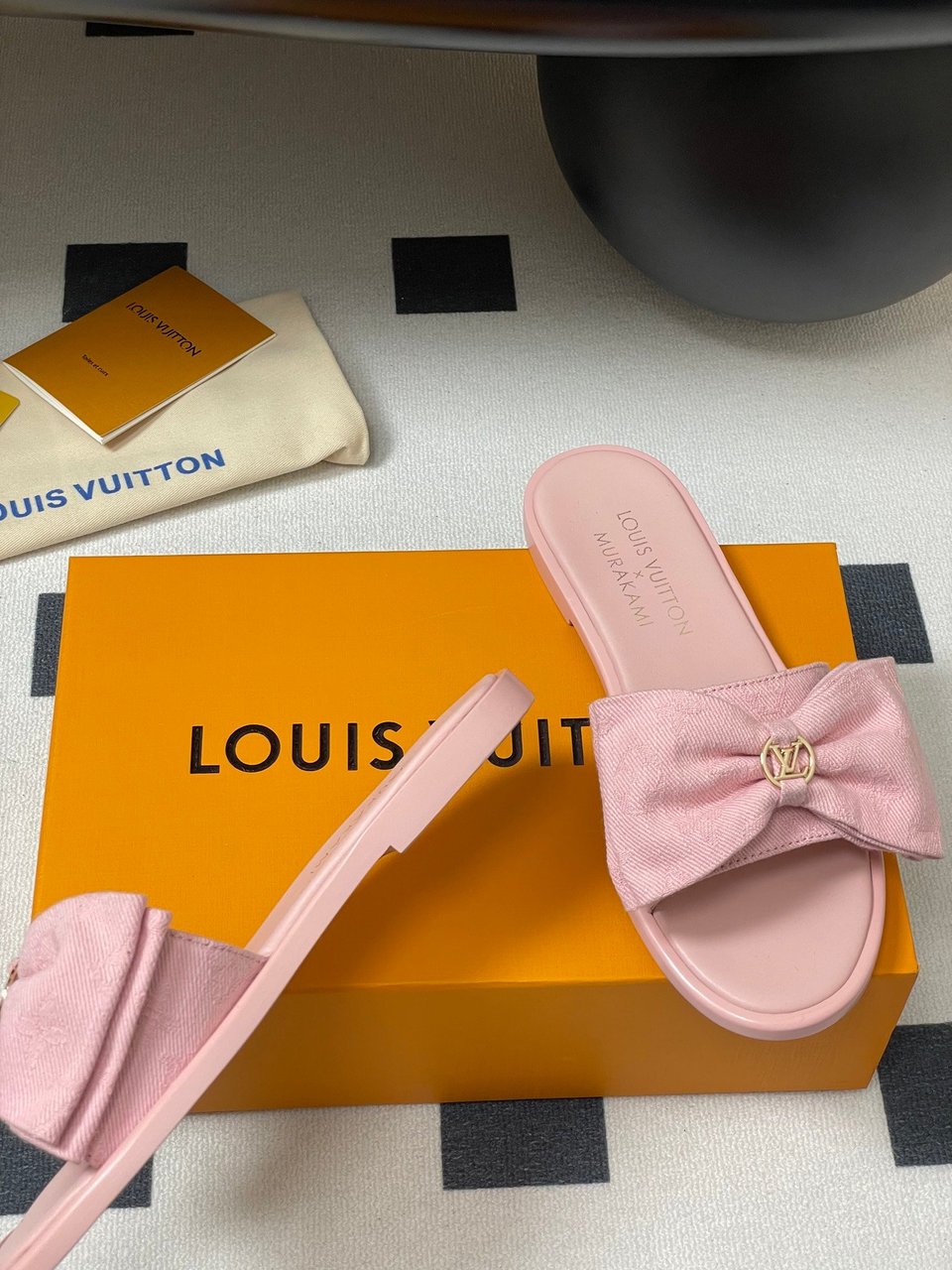 Louis Vuitton x Takashi Murakami Lily Flat Mule Bow Slide Sandals Black Canvas 1AGVYA view 6