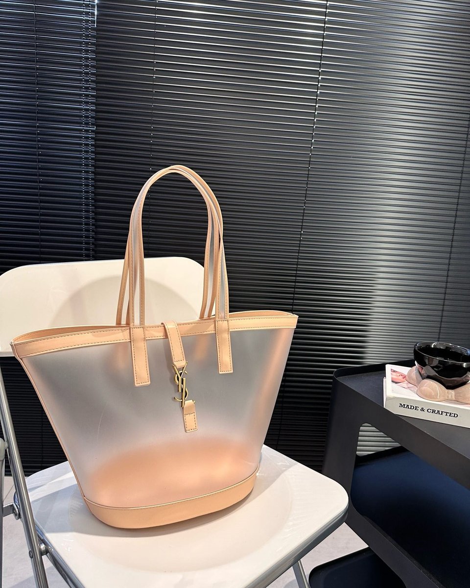 Saint Laurent Panier Medium In Vinyl And Vegetable Tanned Leather Brown 28 Cm view 3