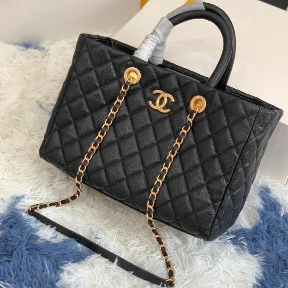 Chanel Shopping Bag 30Cm Black Quilted Caviar Leather Ghw view 2