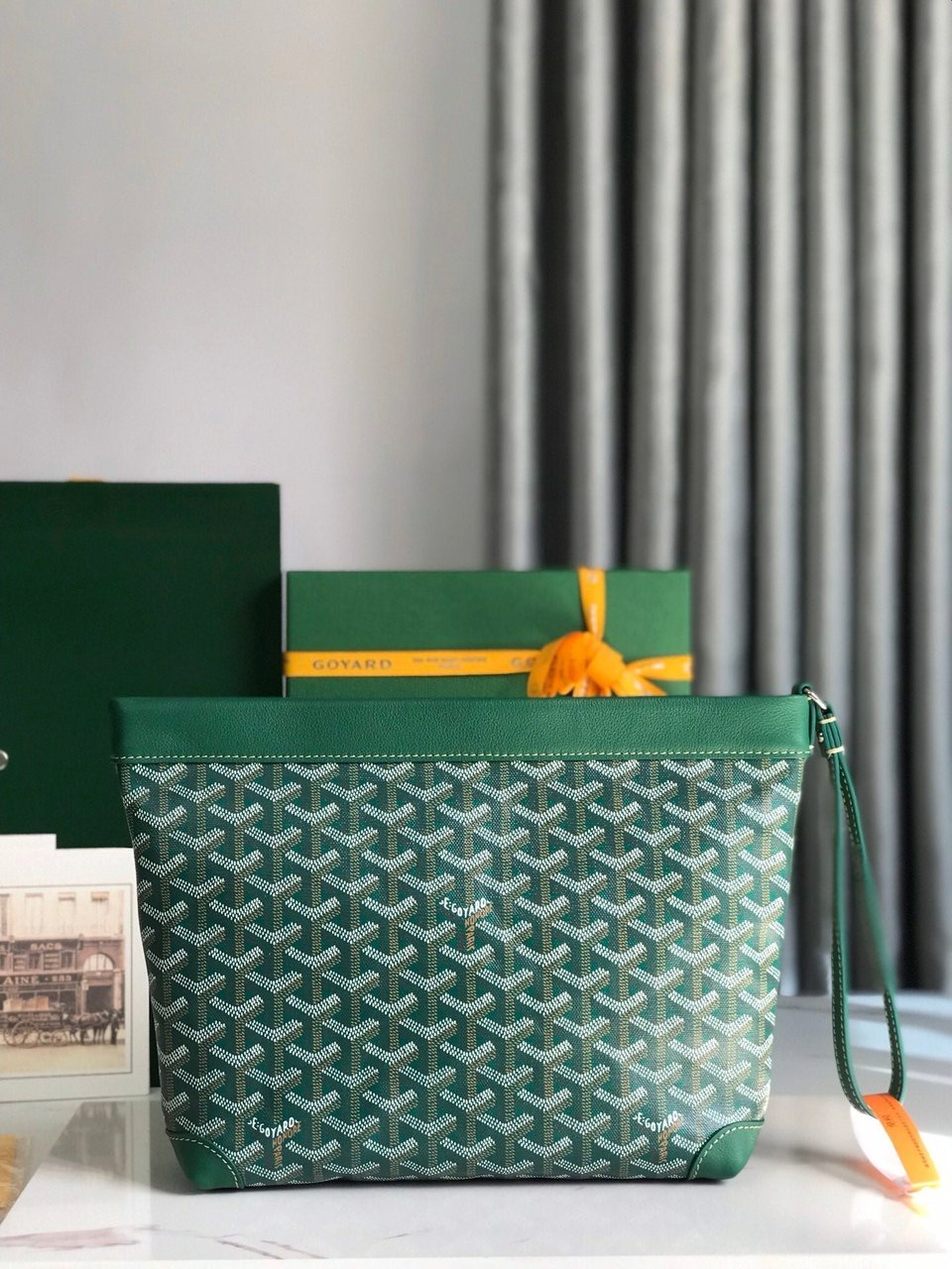 Goyard Conti Pouch 24 Cm Green Lambskin And Goyardine Canvas view 5
