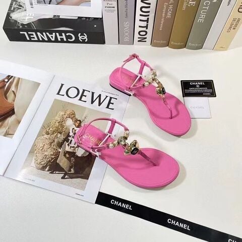 Chanel Shiny Pearl Crystal Cc Heart Thong Sandals Pink view 4