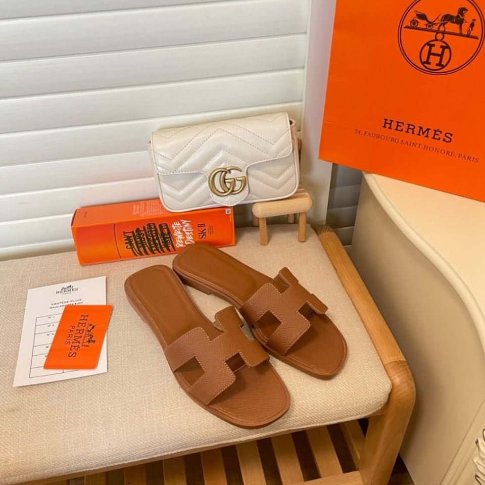 Hermes Slippers Flat Oran Brown H021056Z view 7