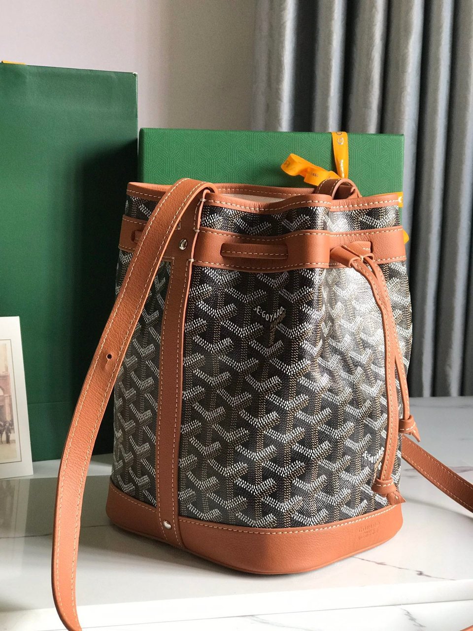 Goyard Petit Flot Bucket Bag 22 Cm Black Goyardine Canvas And Tan Lambskin Trim view 9