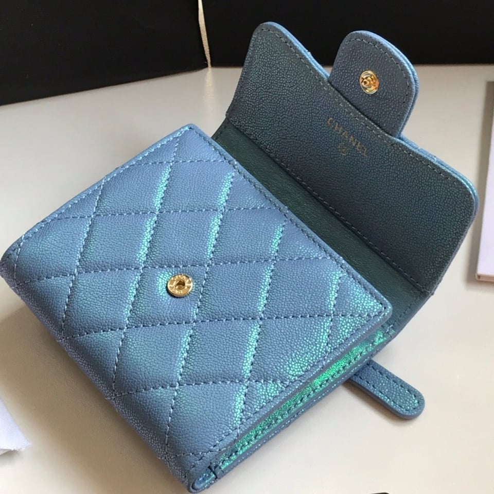 Chanel Flap Card Holder 11.5 Sky Grained Calfskin Gold Icon view 4
