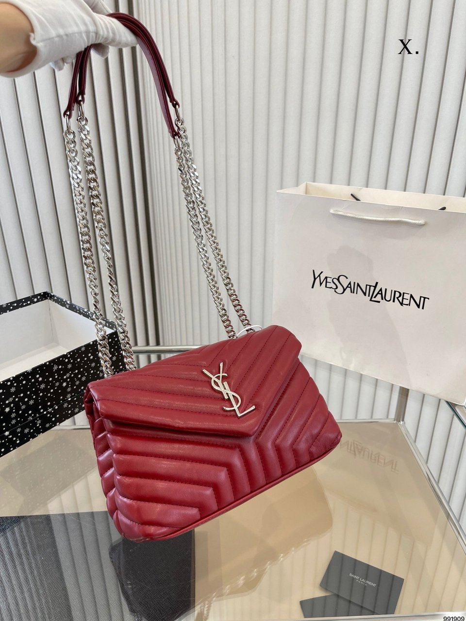 Saint Laurent Loulou Small Chain Bag In Quilted “Y” Leather Wine Red view 7