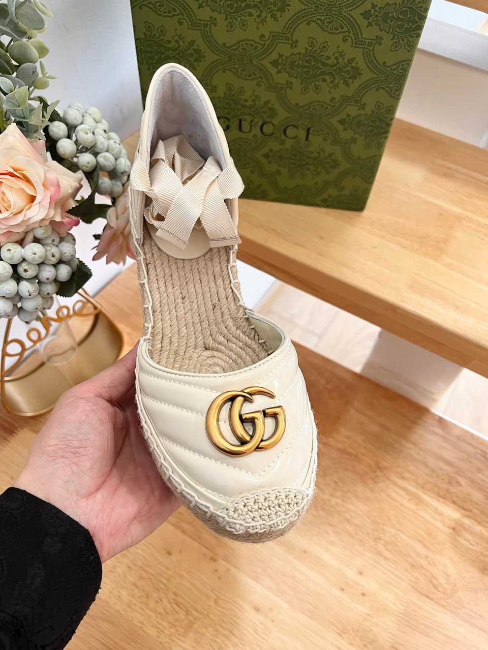 Gucci Leather Platform Espadrille White view 6