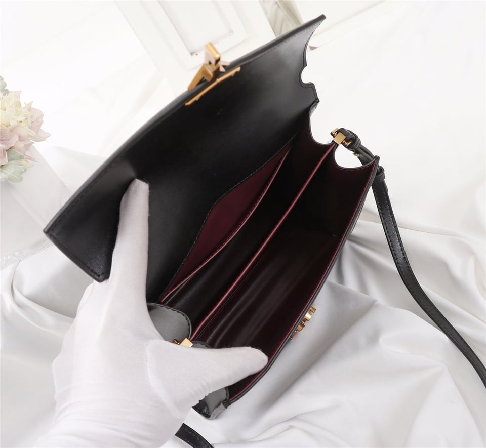 Saint Laurent Cassandra Medium Top Handle Bag Black Gold 24Cm view 6