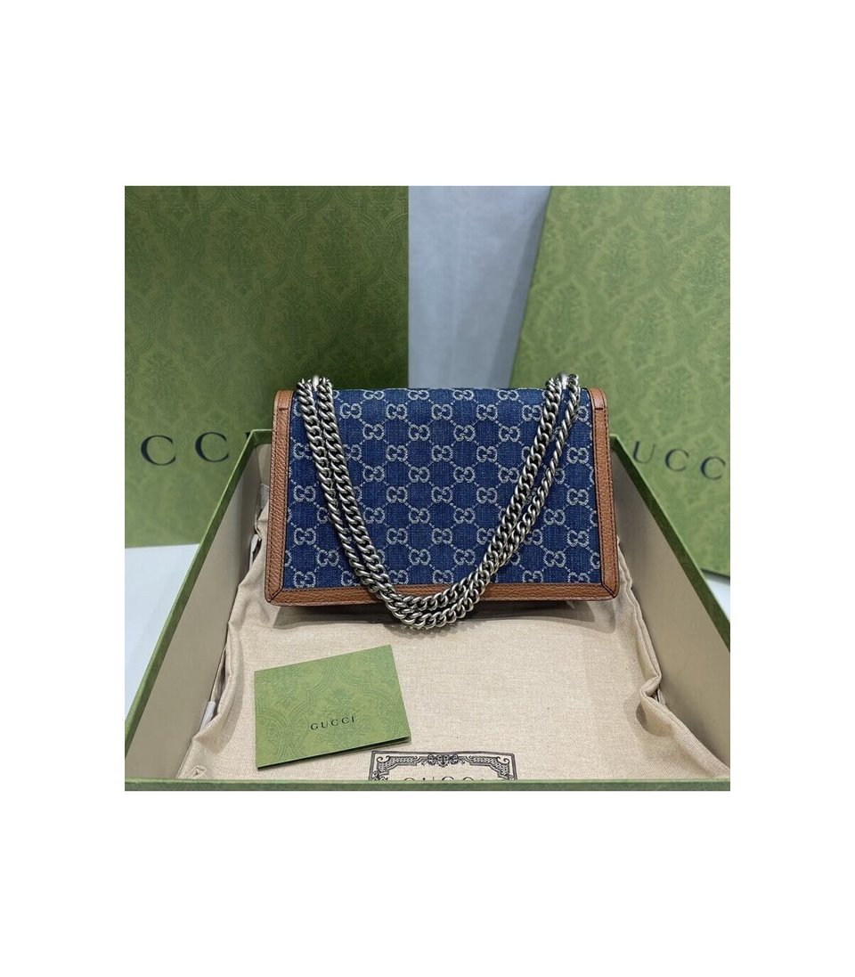 Gucci Small Dionysus Shoulder Bag in Blue Jacquard Denim 28cm view 7
