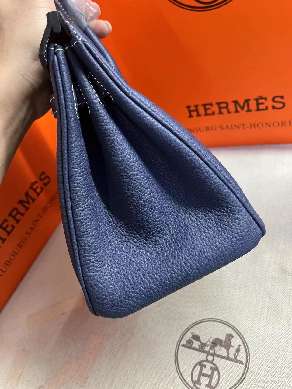 Hermes Birkin 25Cm Navy Blue Togo Leather Silver Hardware view 3