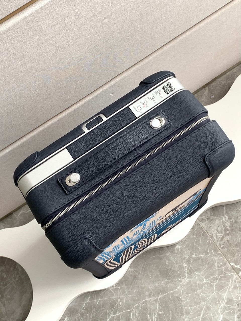 Hermes Suitcase Blue Canvas Travel Cabin Luggage 55cm view 8