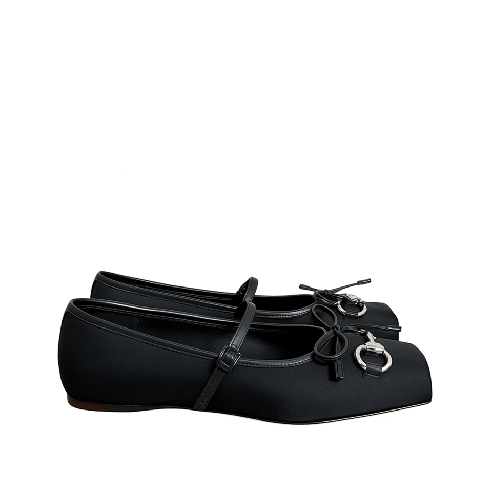 Gucci Women’S Horsebit Ballet Flat Satin Black view 2