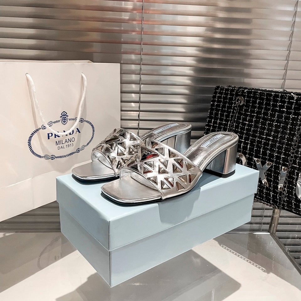 Prada Ciabatte Spazzolato Borchie Sandals Silver view 7