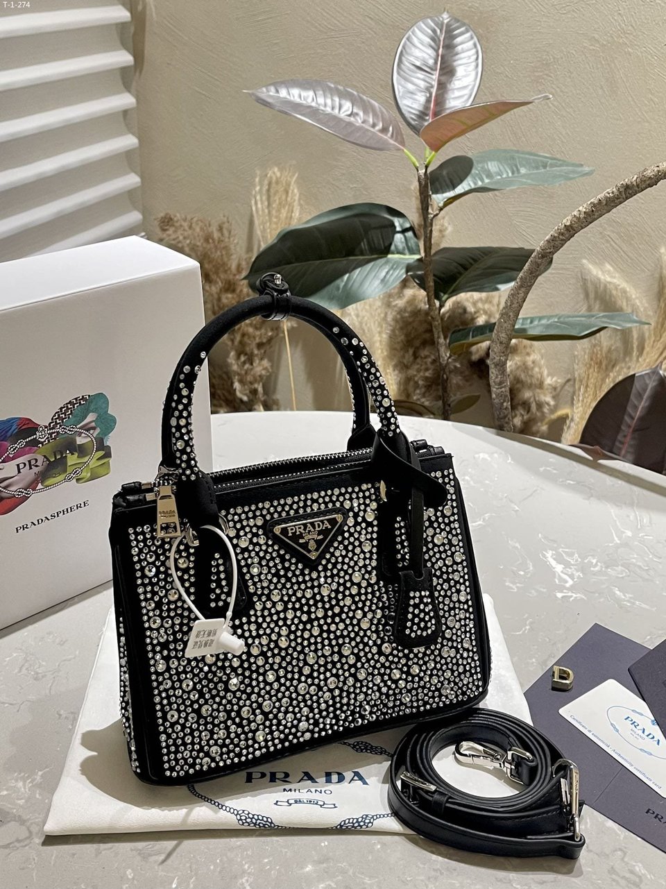 Prada Galleria Satin Mini Bag With Crystals Metal 23Cm view 5