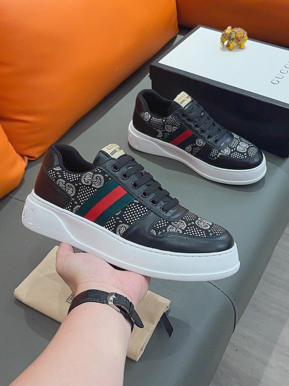 Gucci Screener Gg High Top Sneaker Leather In Black view 5
