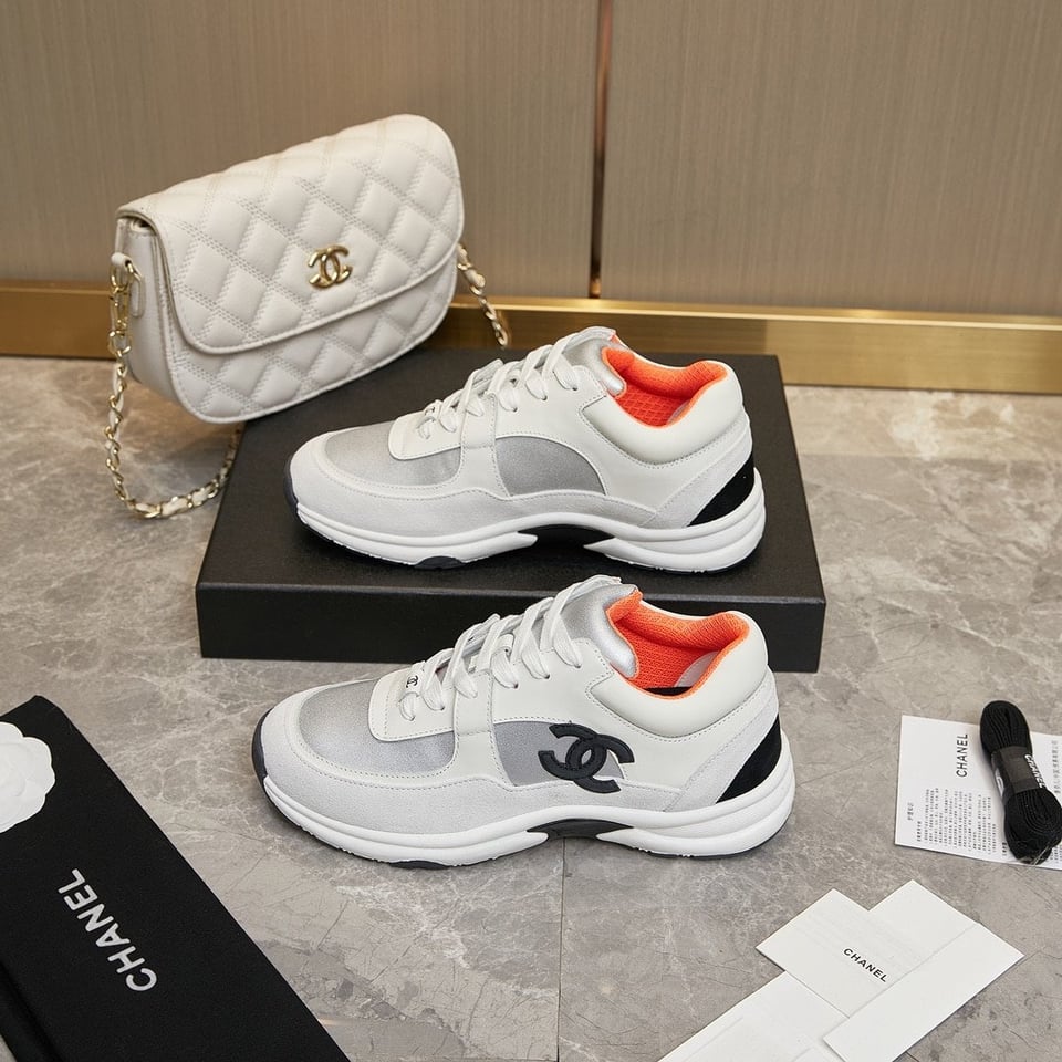 Chanel Suede And Leather Cc Low Top Sneakers White Orange view 5