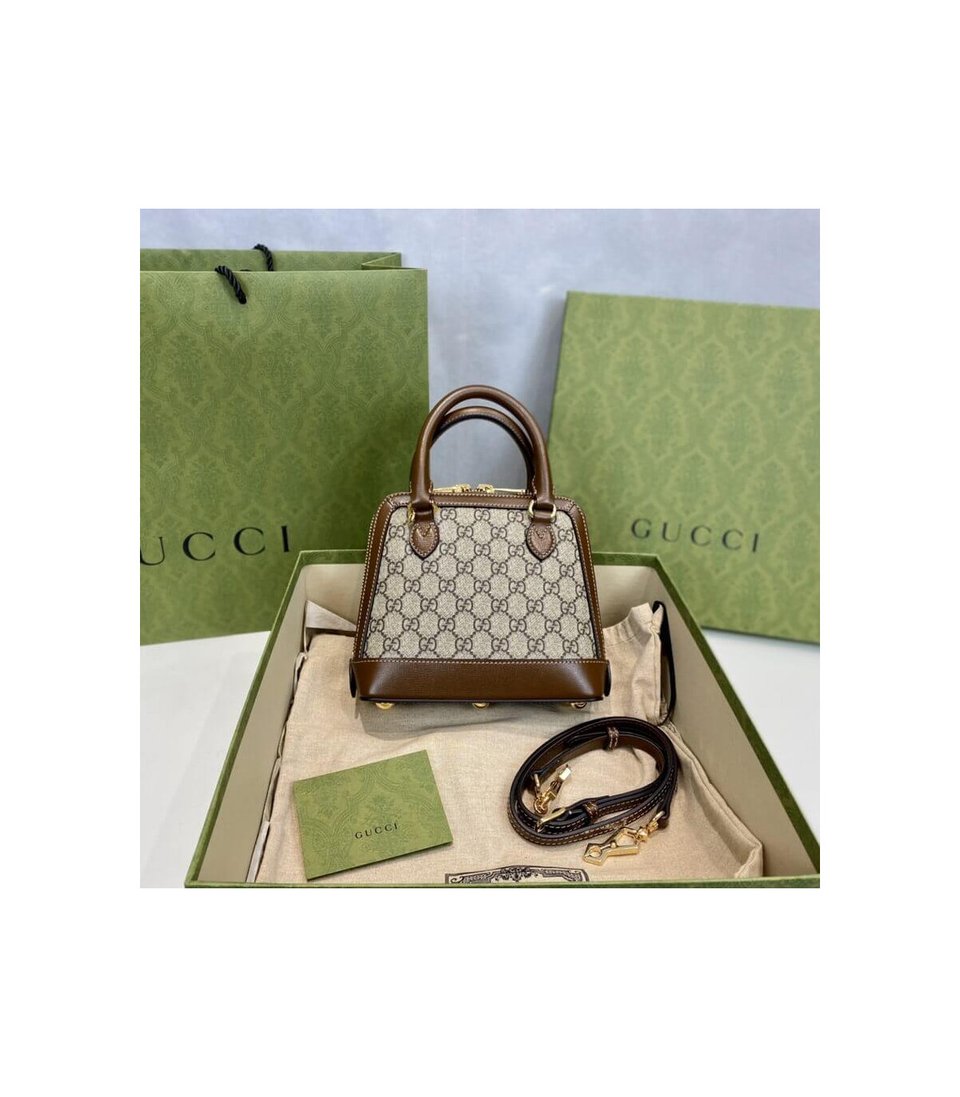 Gucci Horsebit 1955 Mini Top Handle Bag In Brown GG Supreme Canvas 20cm/ 7.9in view 8