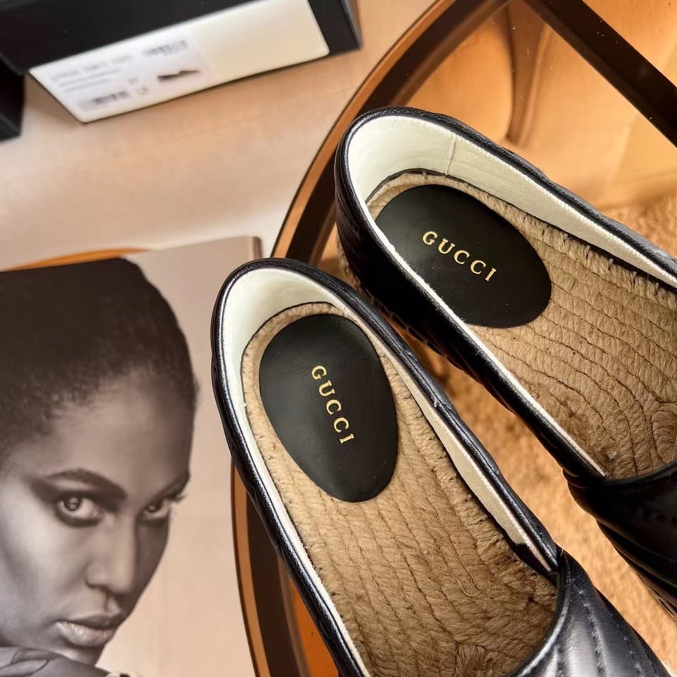 Gucci Espadrille Matelasse Chevron Leather With Double G Black 551890 Bko00 1000 view 5