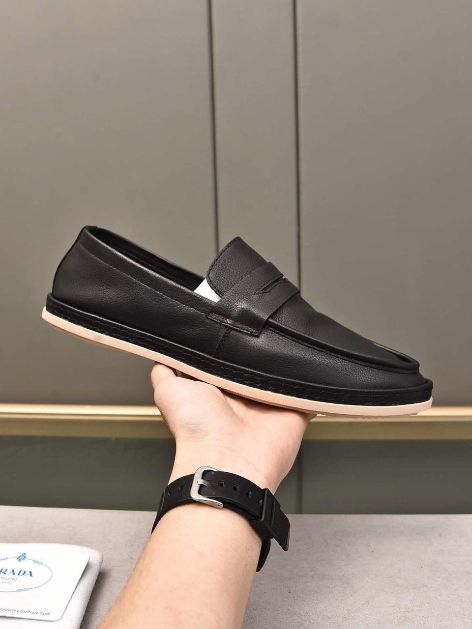 Prada Men’S Flat Loafers Leather Black view 3