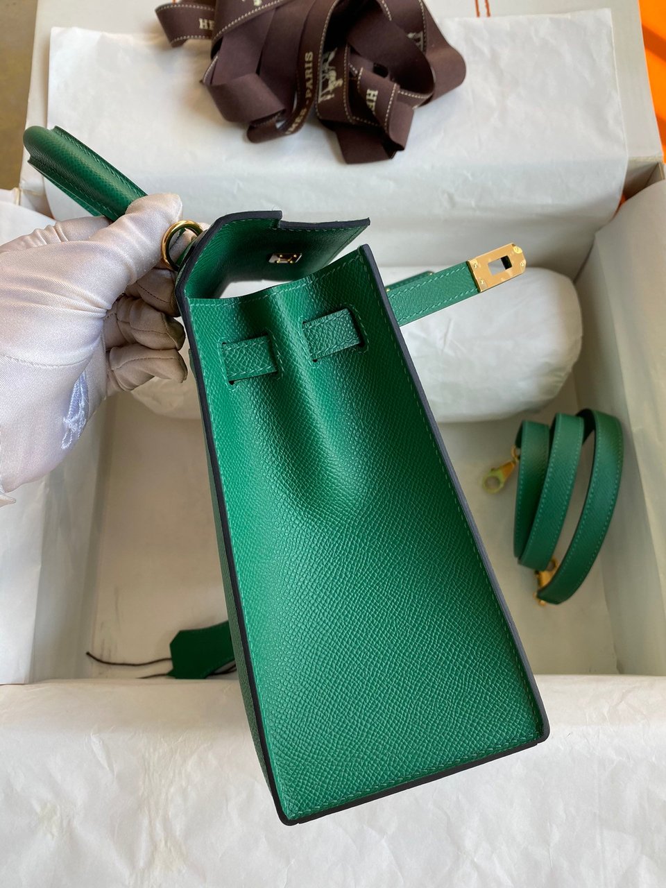 Hermes Kelly 25 Bag In Emerald Green Epsom Leather For Women 25cm/10in view 5