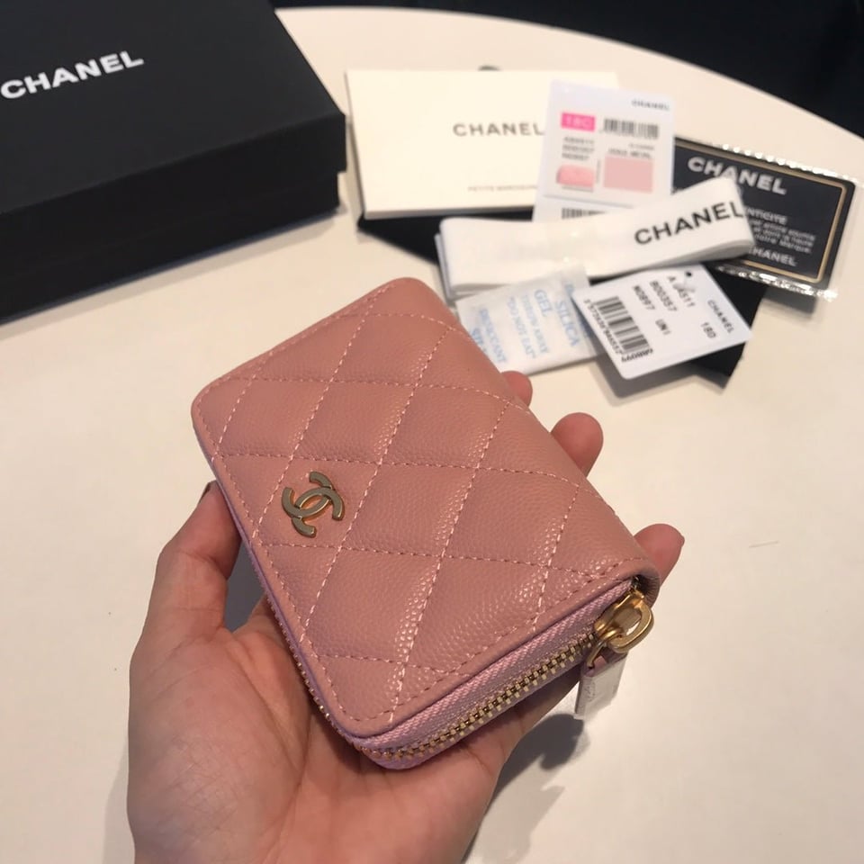 Chanel Zipped Caviar Purse 11 Peach Calfskin Gold Icon view 5