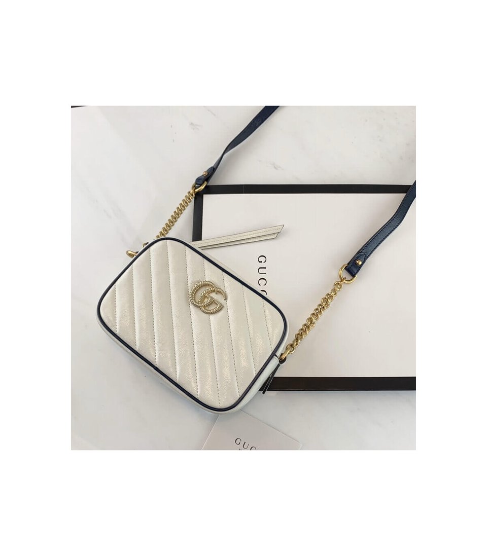 Gucci Diagonal GG Marmont Mini Bag White/Blue view 7