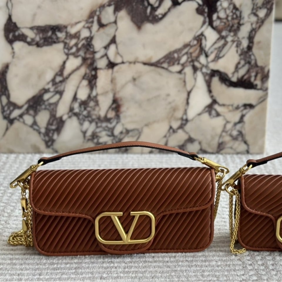 Valentino Garavani Locò Shoulder Bag In Pleated Nappa Brown view 3
