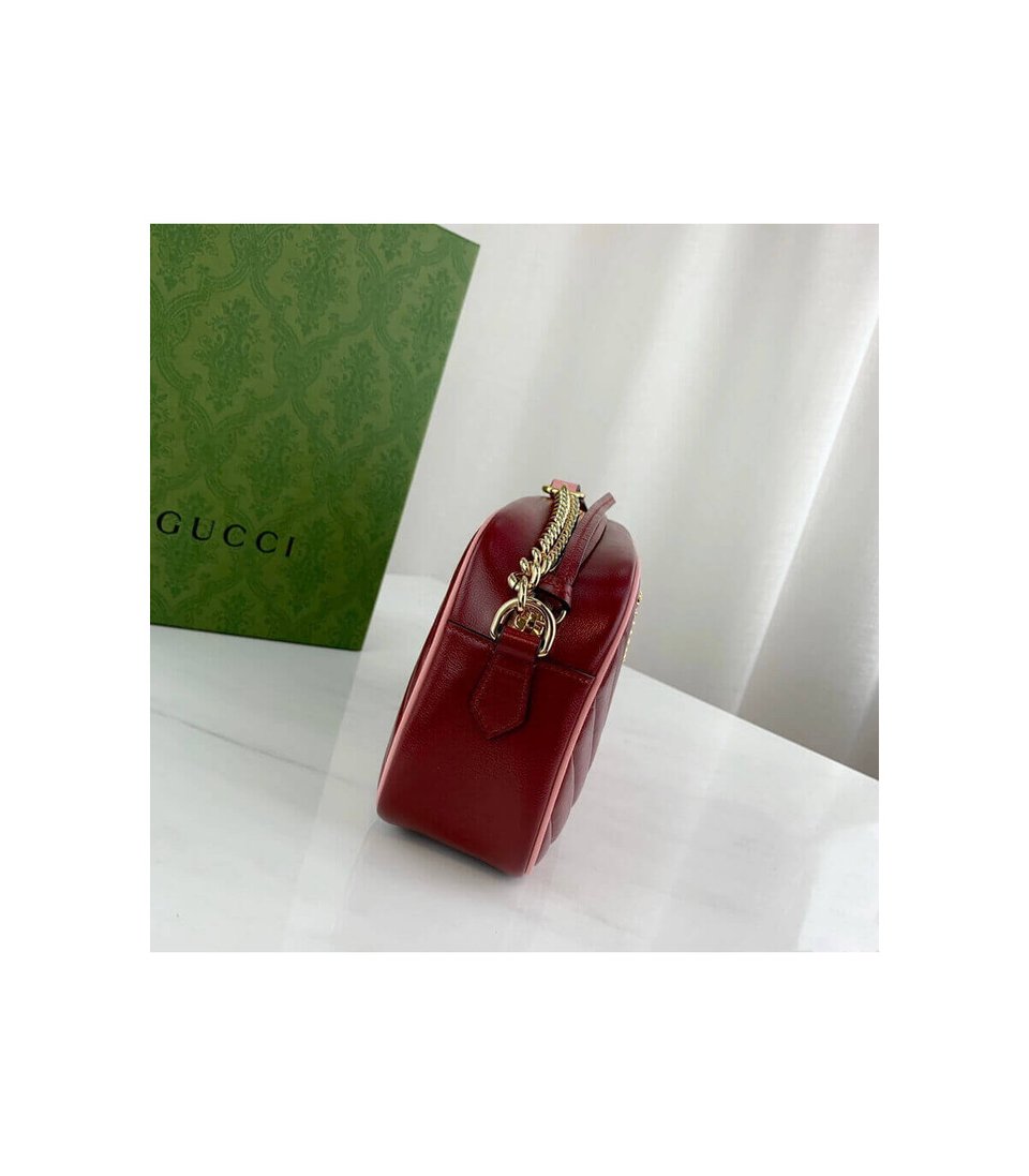Gucci GG Marmont Small Shoulder Bag Red and Emerald Leather view 10