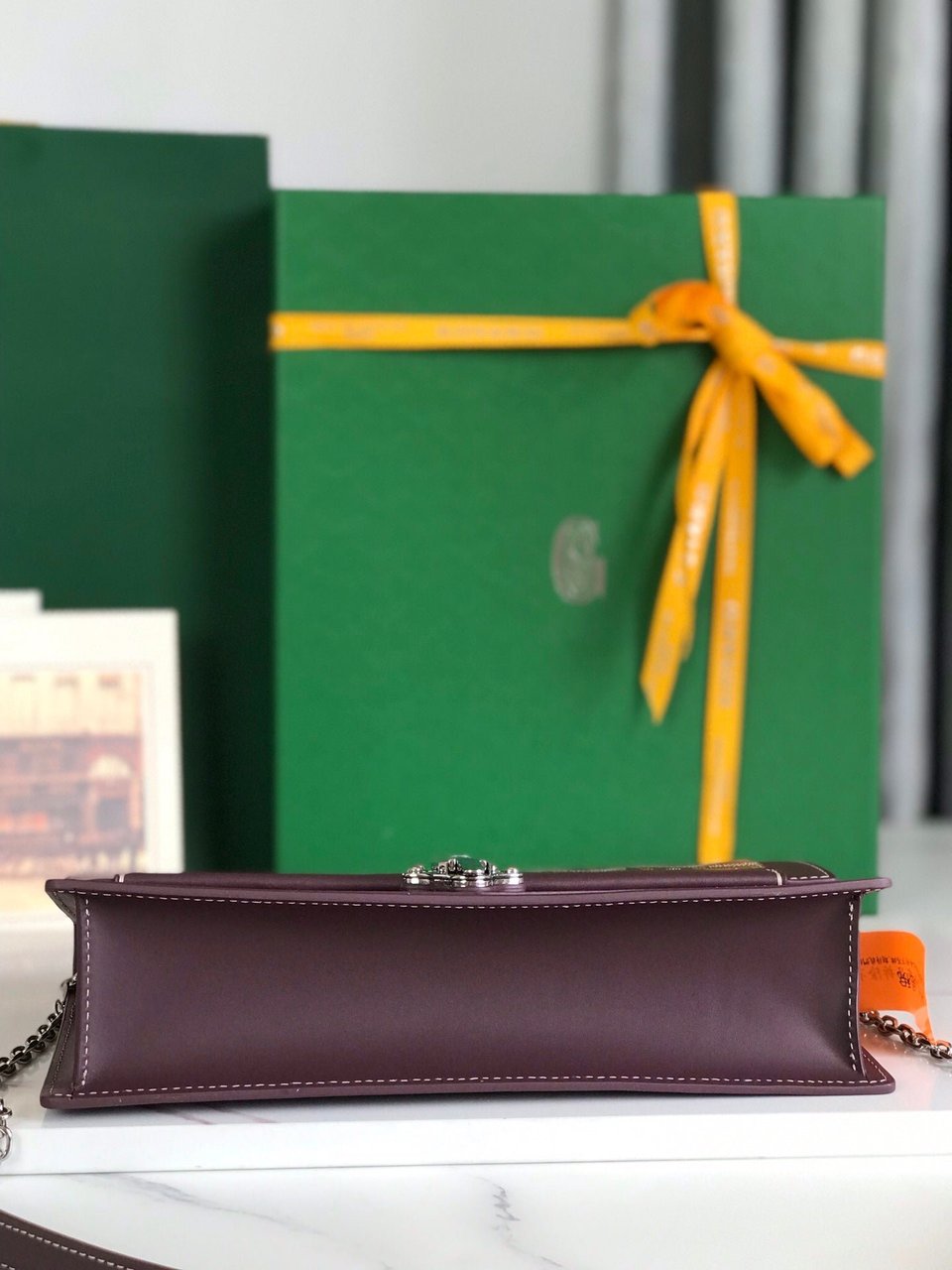 Goyard Duchesse Marie-Caroline Bag 25cm Wine Red Goyardine Canvas And Smooth Calfskin view 3