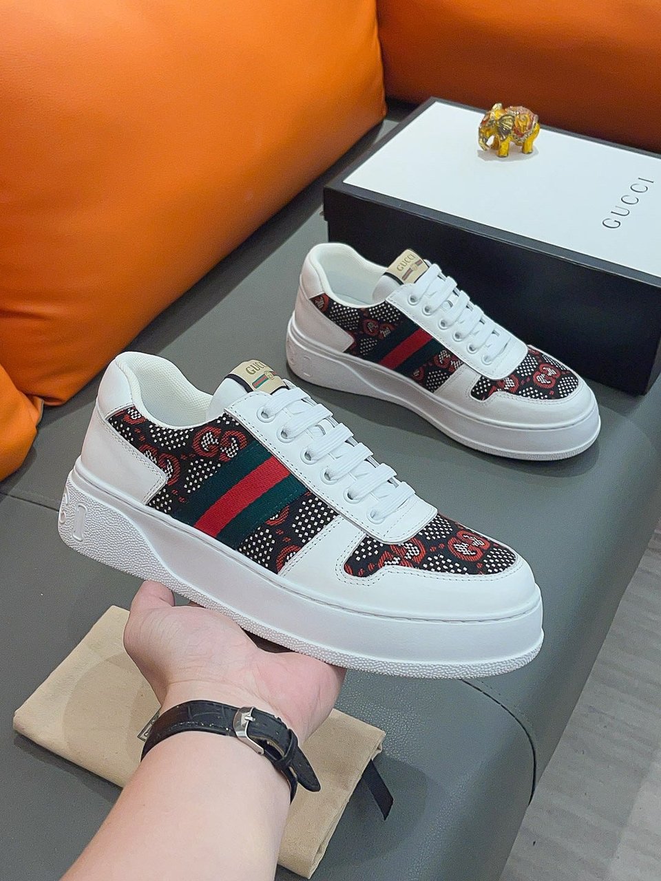 Gucci Screener Gg High Top Sneaker White With Red Logo view 5