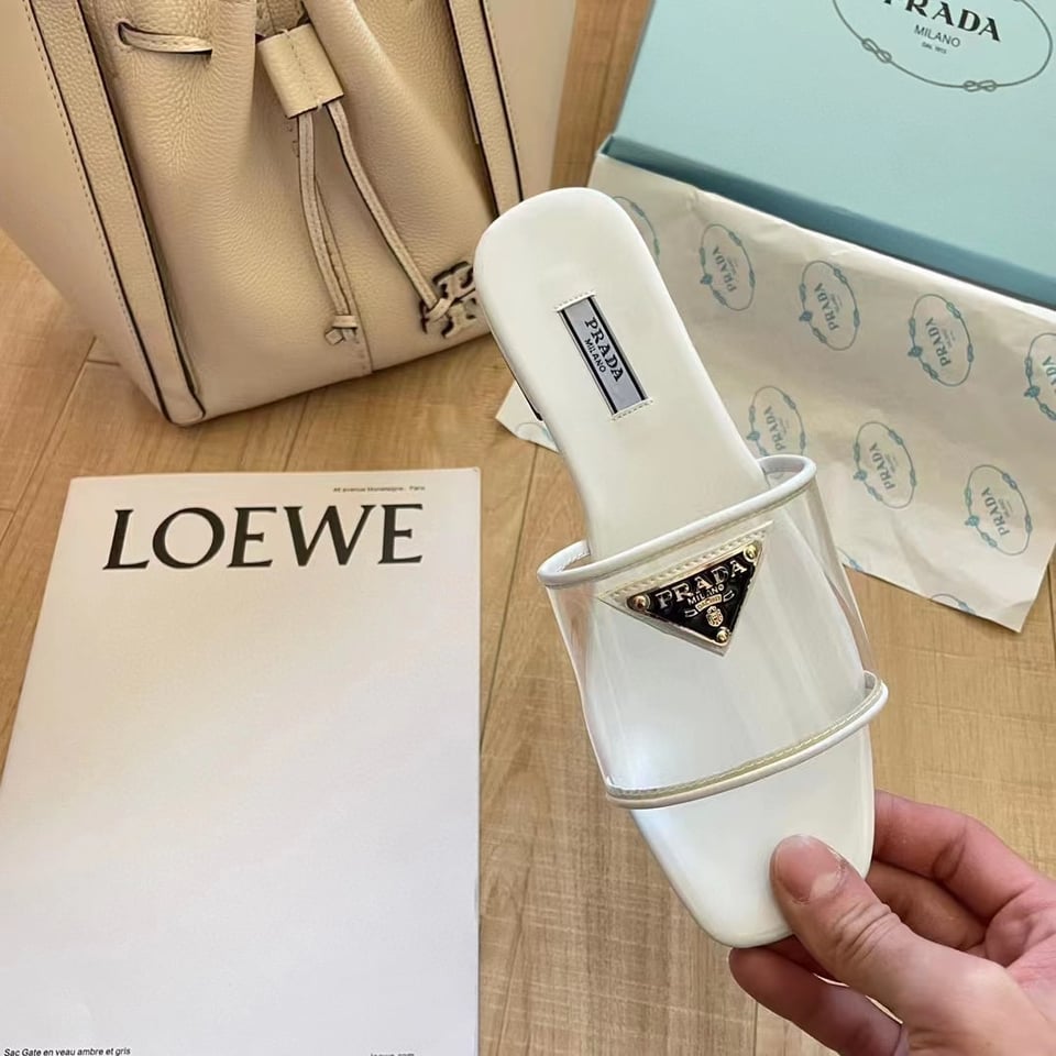 Prada Logo Plaque Slip On White view 4