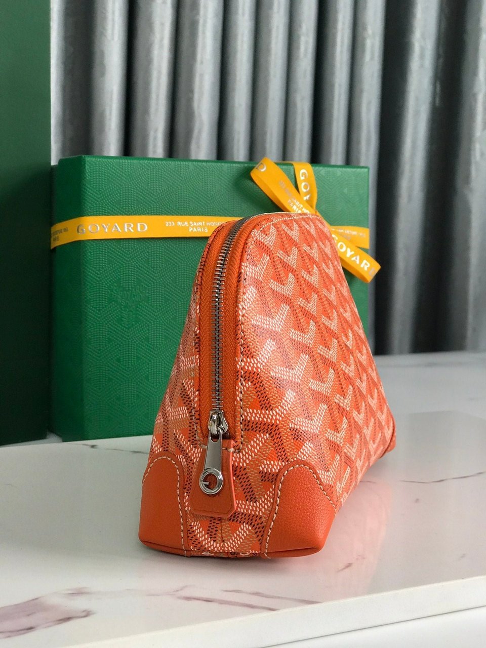 Goyard Vendôme Cosmetic Pouch Orange Goyardine Canvas And Calfskin Trim 17cm view 10