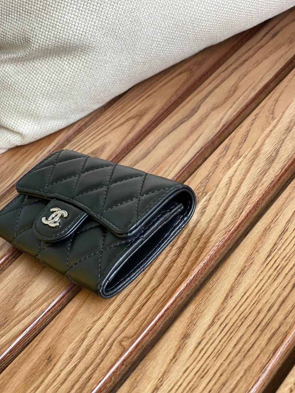 Chanel Small Wallet 11Cm Black Lambskin Silver Hardware view 10