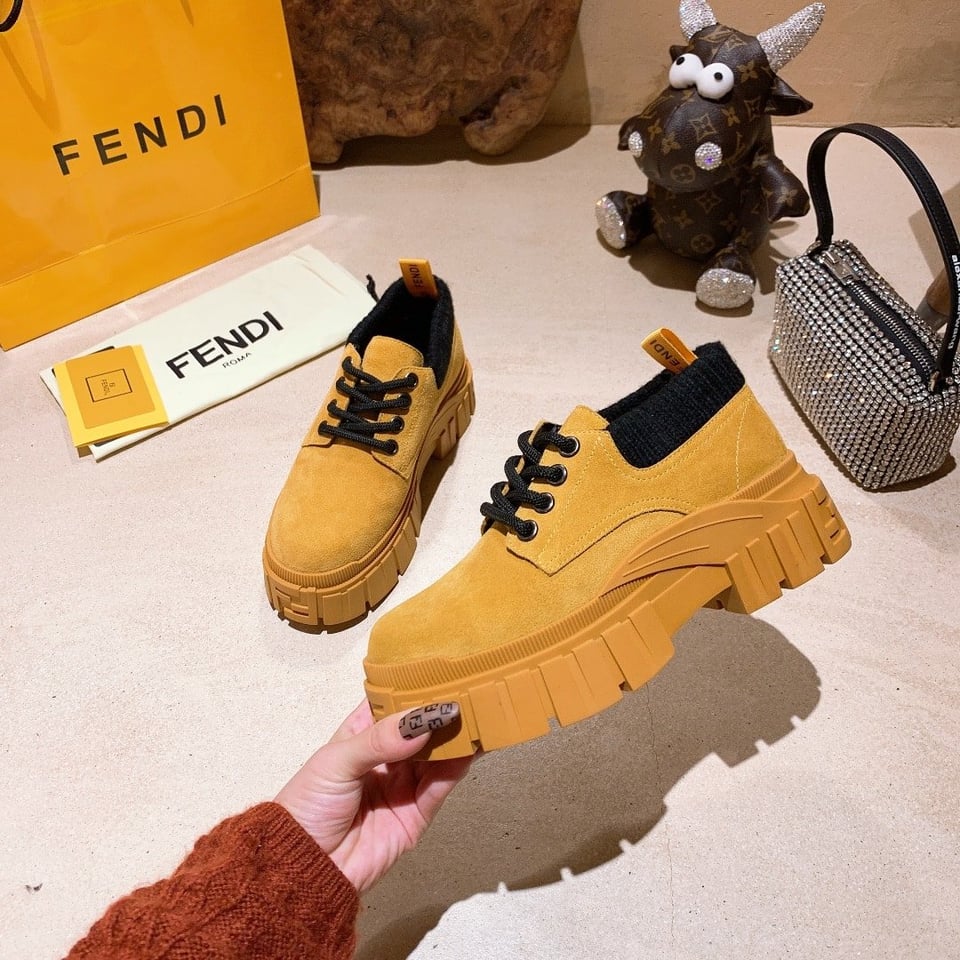 Fendi Force Leather Lace Ups Yellow view 4
