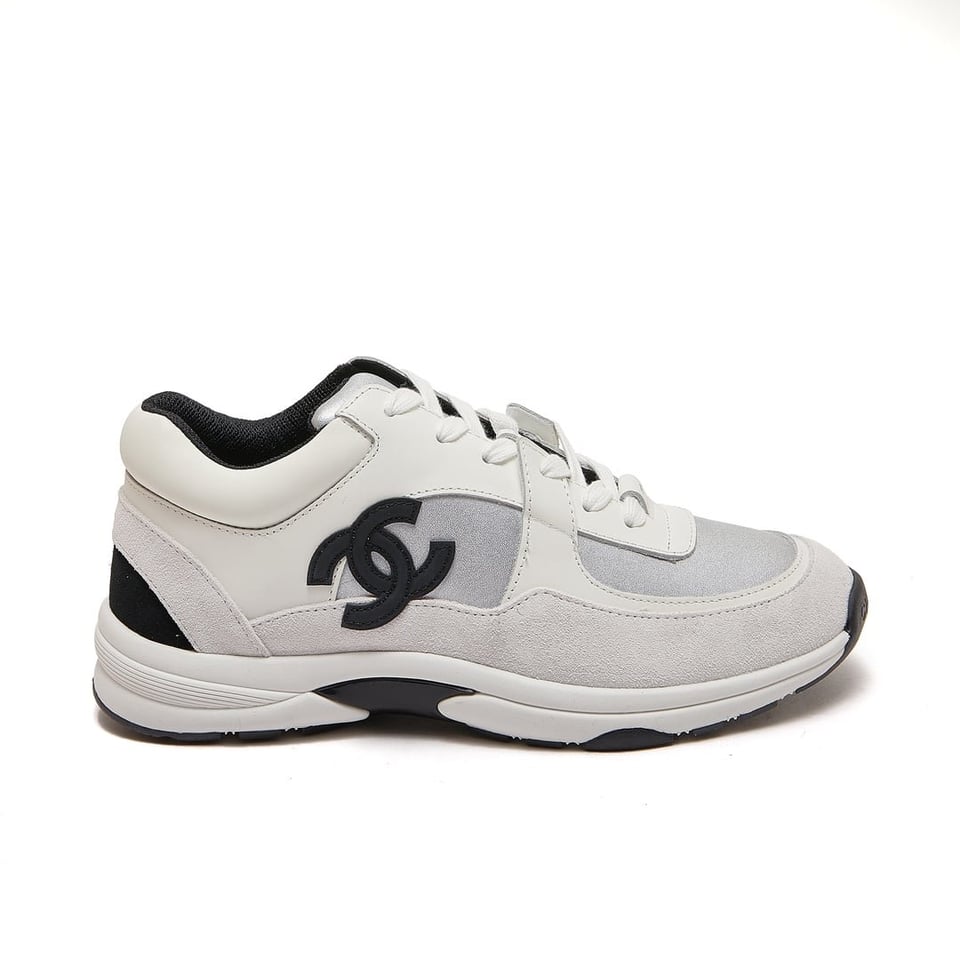 Chanel Suede And Leather Cc Low Top Sneakers White Black view 2