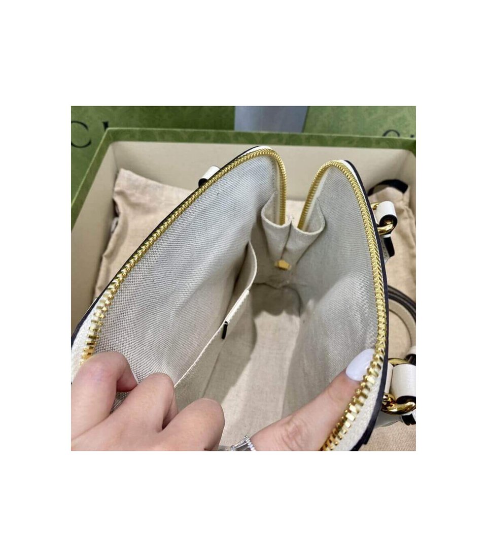 Gucci Horsebit 1955 Mini Top Handle Bag In White GG Supreme Canvas 20cm/ 7.9in view 18