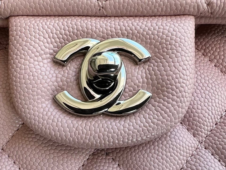 Chanel Classic Double Flap Bag Caviar Silver Hardware Light Pink 25Cm/10in view 9