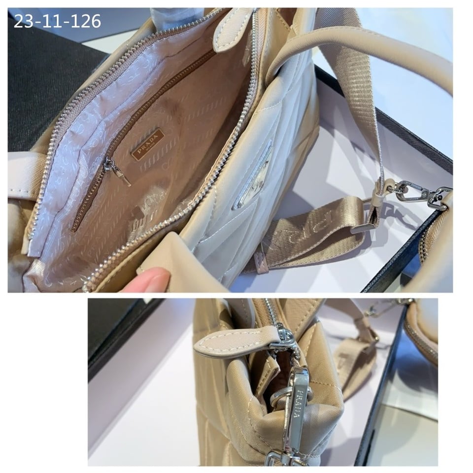 Prada Re Nylon Padded Tote Bag Beige 23Cm view 9