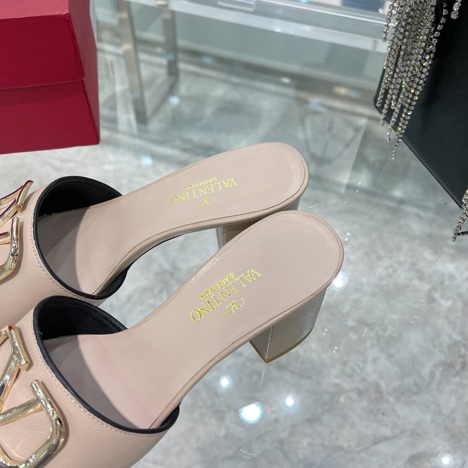 Valentino Vlogo Signature Square Toe Middle Heel Sliver And Poudre Slide Sandal view 6