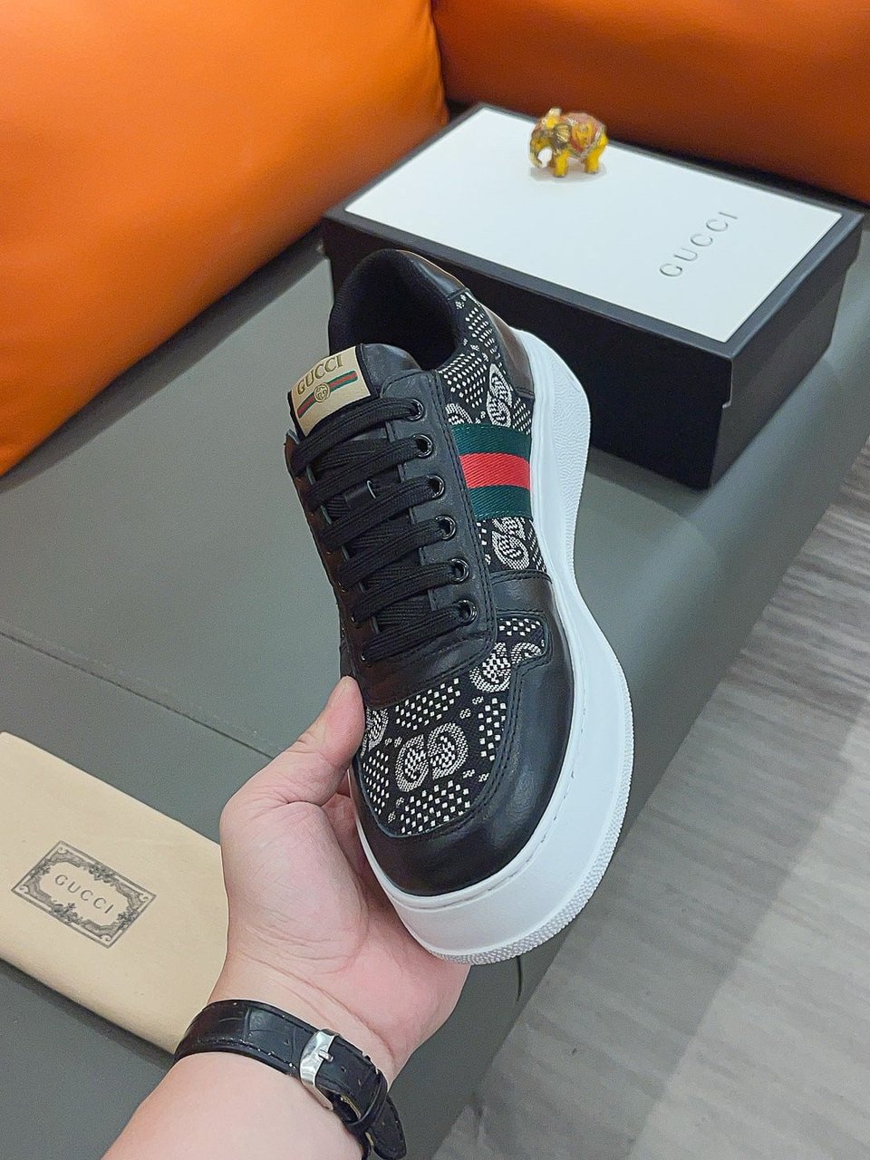 Gucci Screener Gg High Top Sneaker Leather In Black view 6