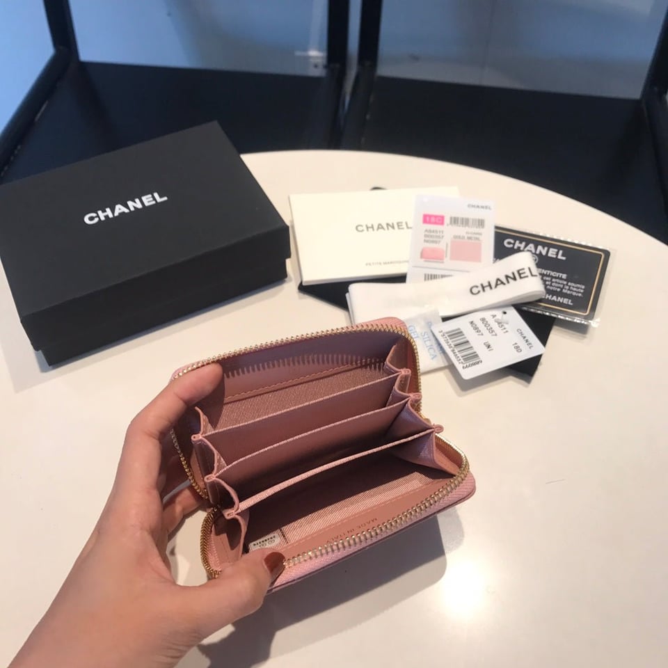Chanel Zipped Caviar Purse 11 Peach Calfskin Gold Icon view 7