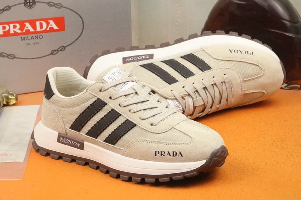 Prada Men?S Sneakers Suede With Stripe Beige view 5