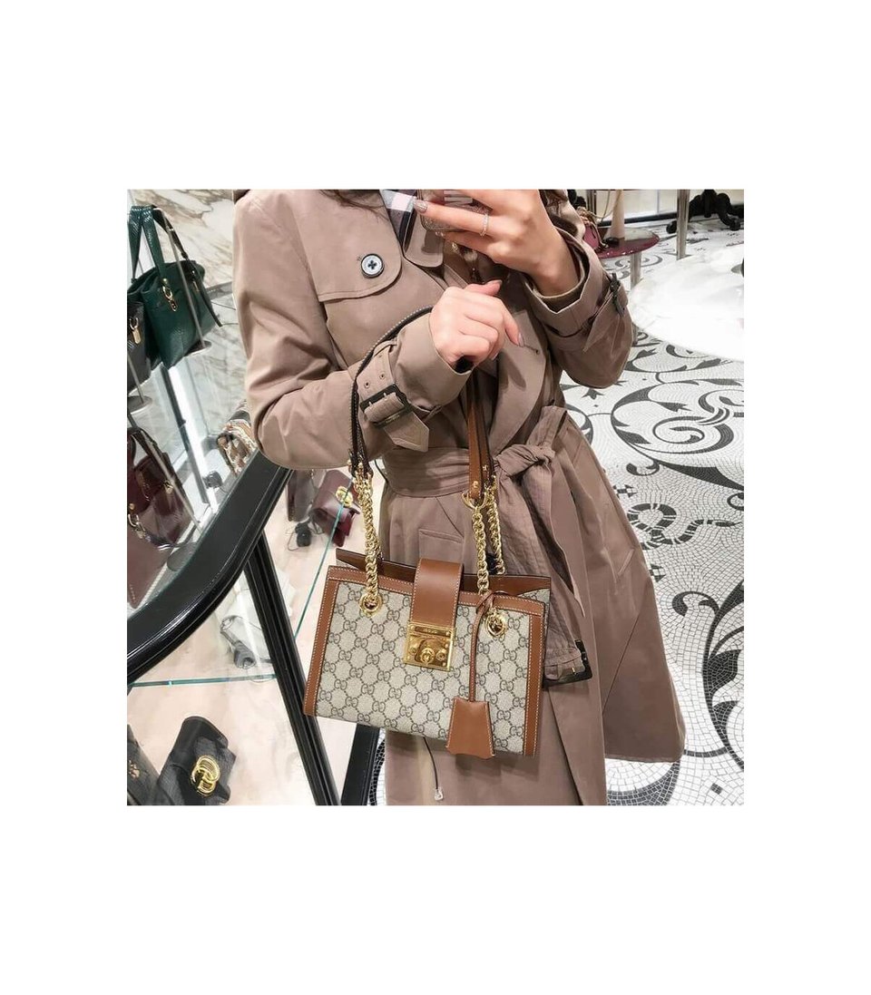 Gucci GG Supreme Padlock Small Shoulder Bag Brown 26cm view 3