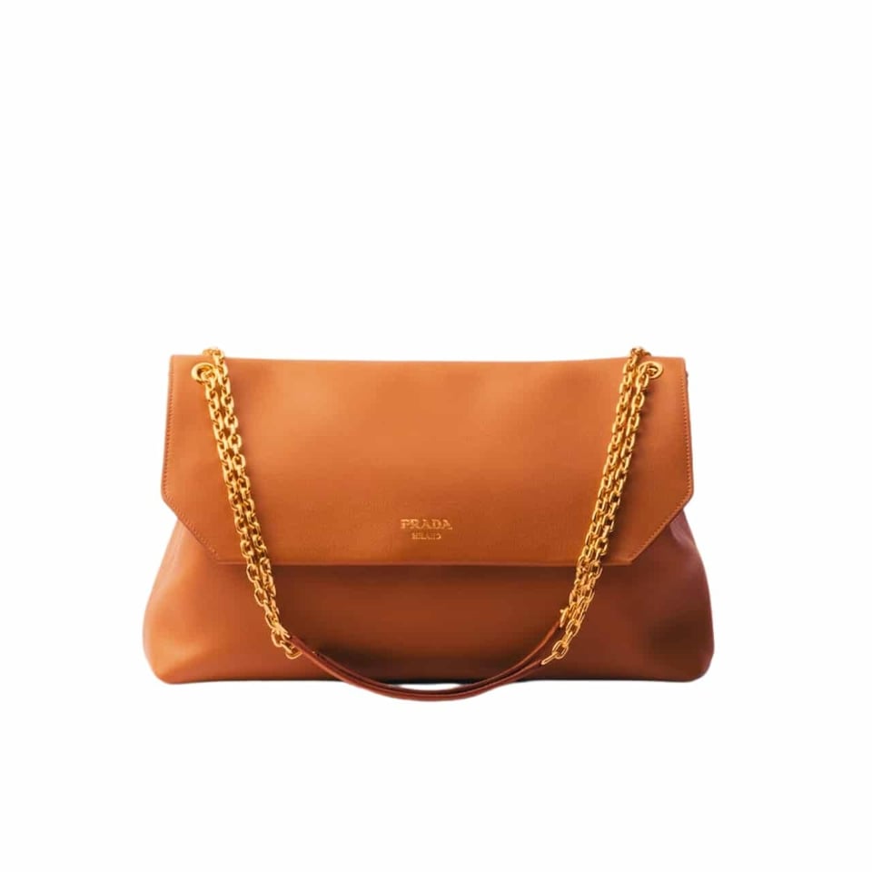Prada Medium Leather Shoulder Bag Orange 38Cm view 2