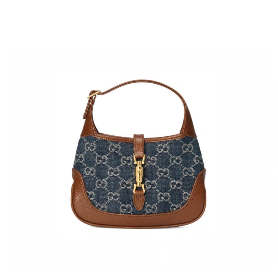Gucci Jackie 1961 Mini Shoulder Bag in Blue Jacquard Denim 19cm view 2