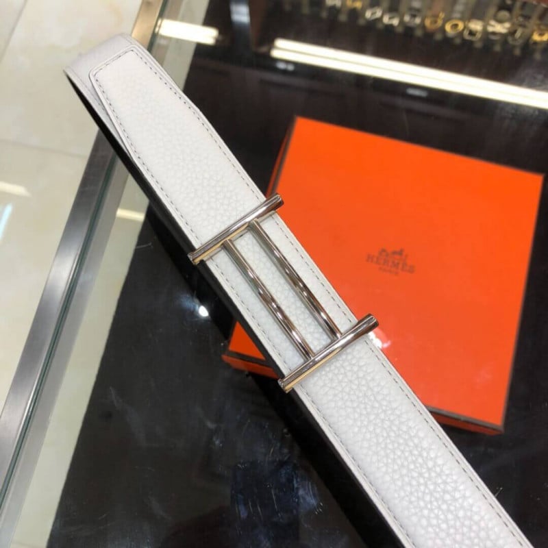 Hermes Rider Belt Buckle &amp; Reversible Leather Strap 32mm H075372 White/Black view 4