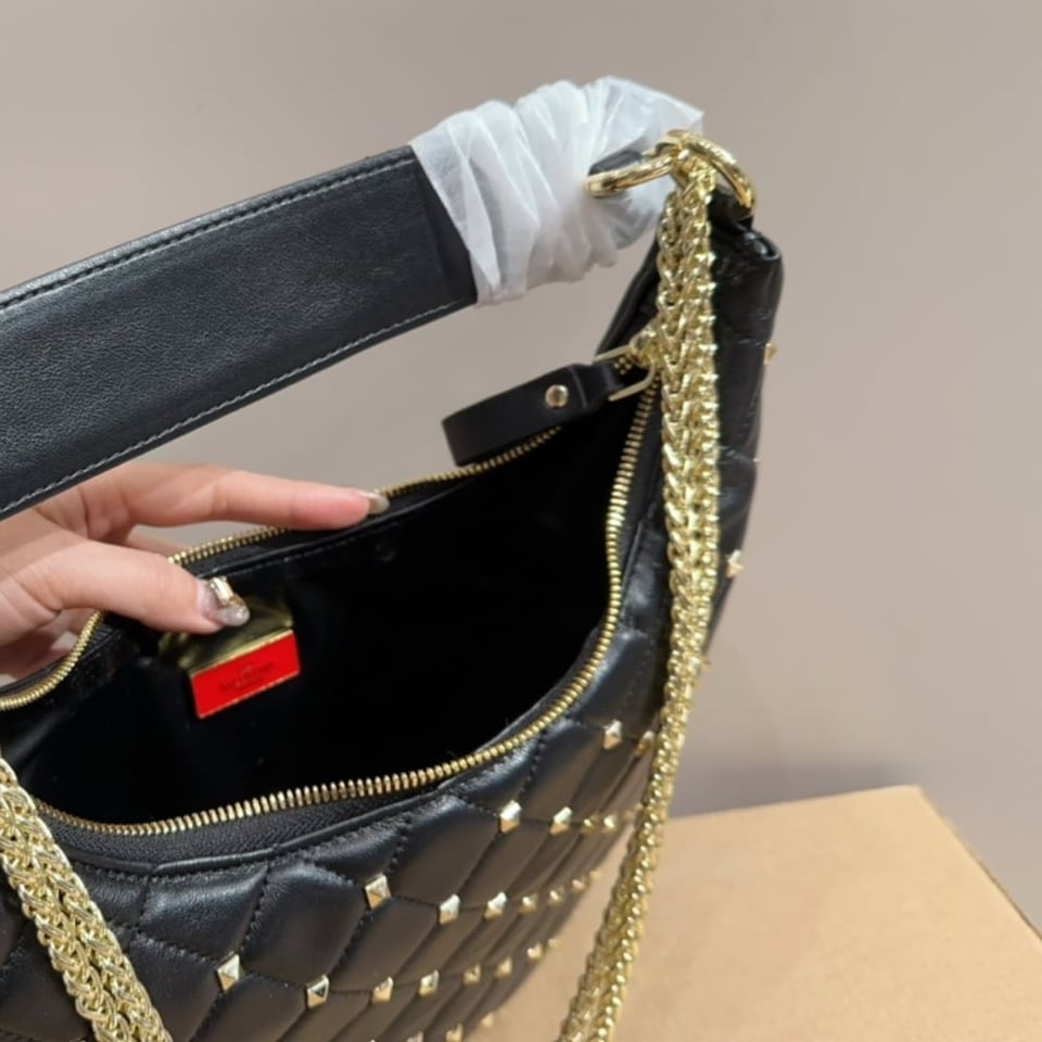 Valentino Rockstud Spike Leather Hobo Bag Black 28Cm 3W2B0M32Was view 9
