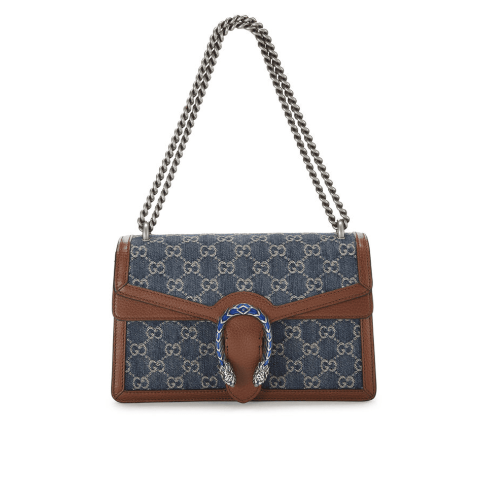 Gucci Small Dionysus Shoulder Bag in Blue Jacquard Denim 28cm