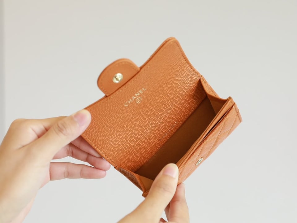 Chanel Flap Card Holder 11.3 Orange Grained Calfskin Gold Icon view 5