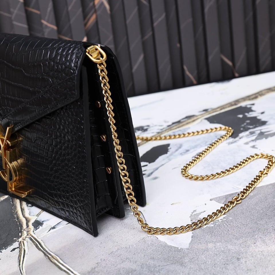Saint Laurent Cassandra Shiny Leather Cross-Body Bag Black view 6