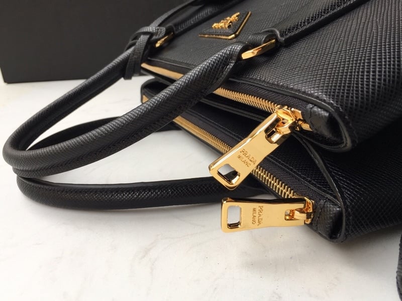 Prada Large Galleria Saffiano Leather Bag In Black view 9